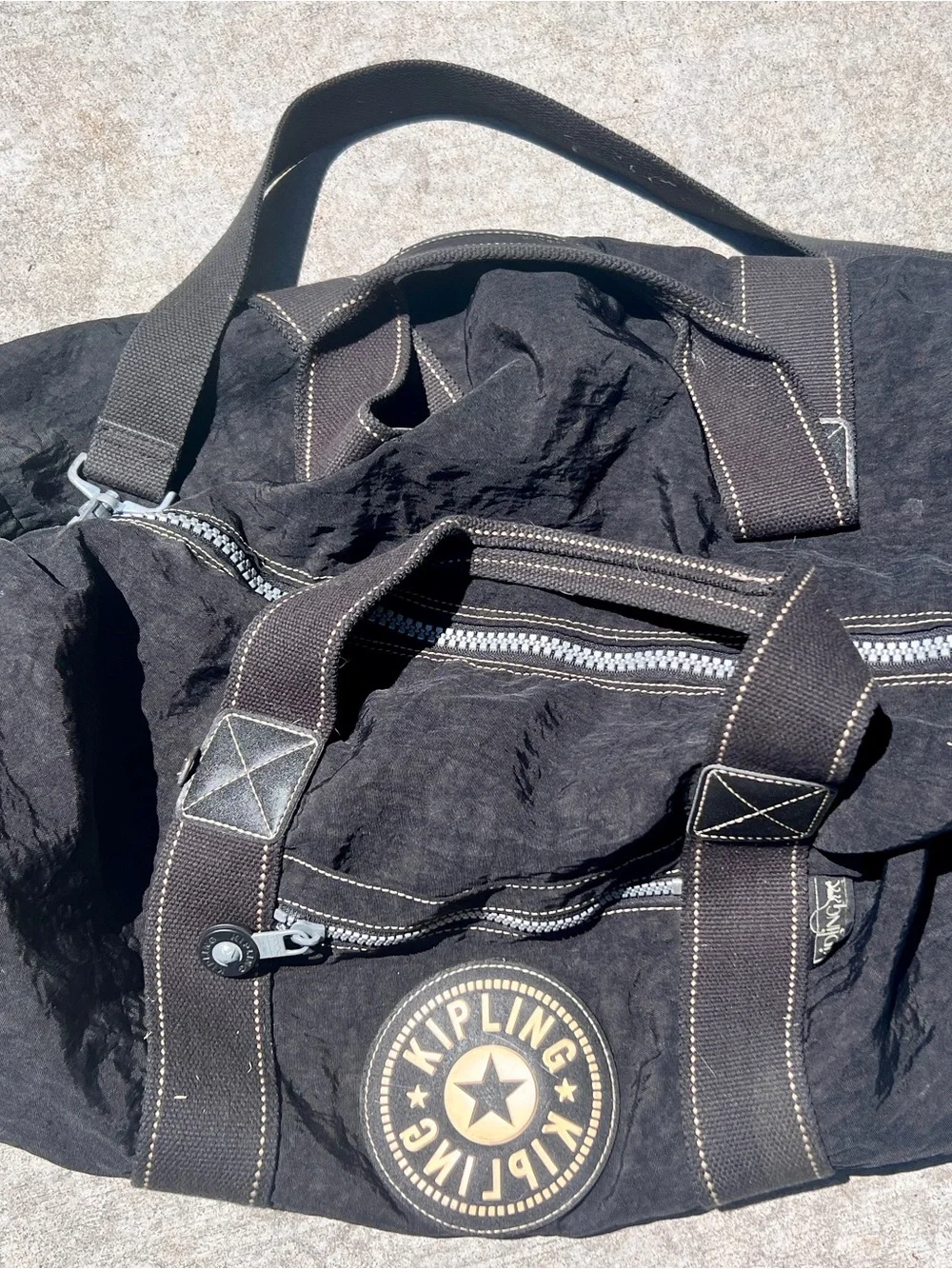 Kipling Black Canvas Duffel Bag with Contrast Stitching